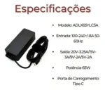 Fuente Cargador Lenovo Tpo C 20v 65w Negro - Imagen 2